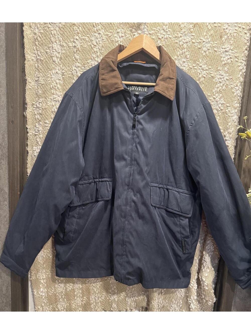 Perry Ellis Portfolio Men's XXL Gray Microfiber Bomber Jacket